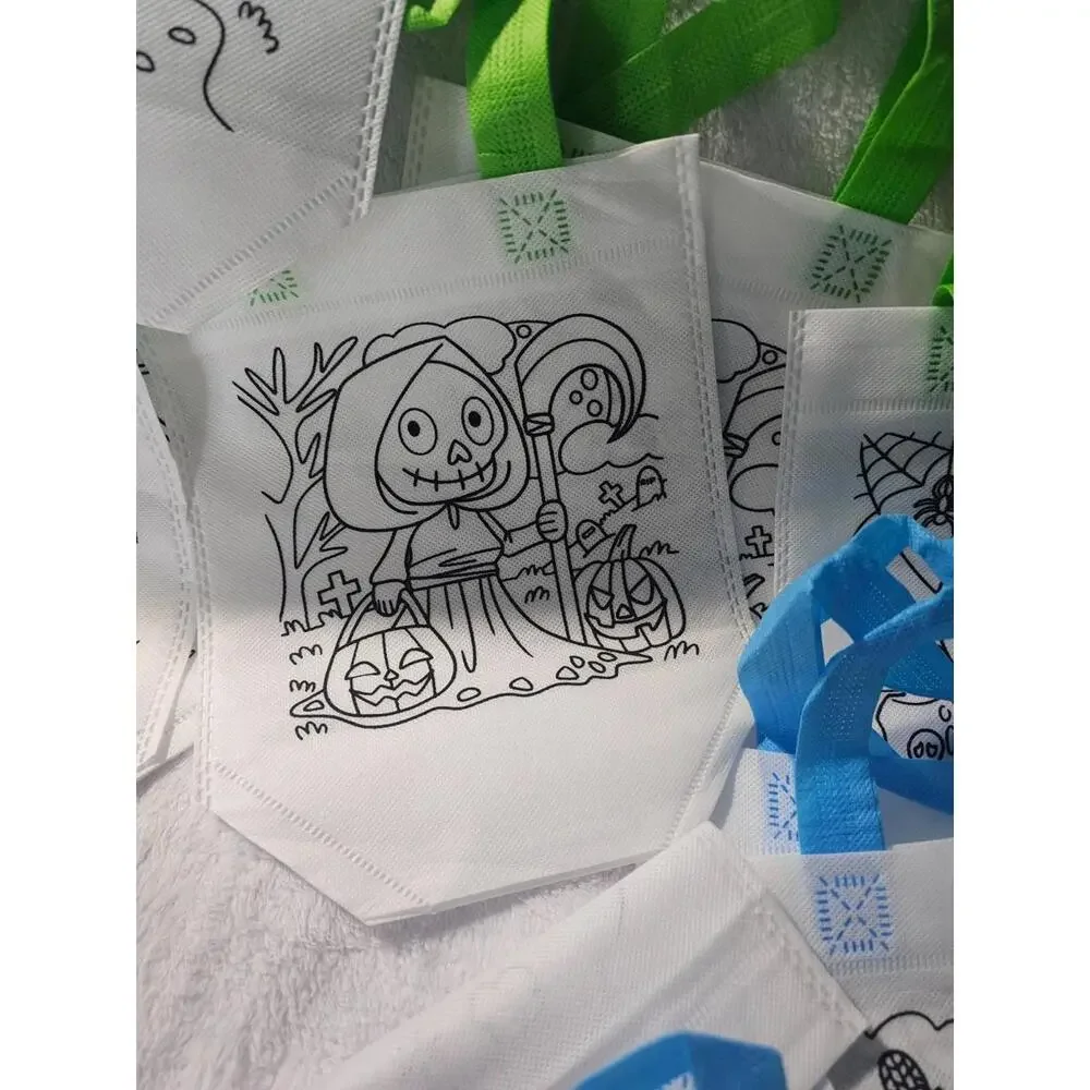 (14 pc) New Halloween Painting Tote Bags Coloring With Handle Candy Small 9.5